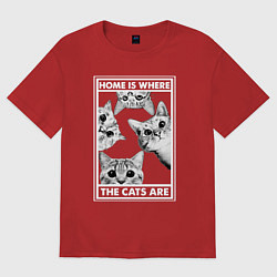 Футболка оверсайз женская Home is where the cats are, цвет: красный