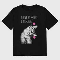 Футболка оверсайз женская Я не ударился головой - я креативный, цвет: черный
