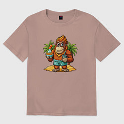 Футболка оверсайз женская Орангутанг на отдыхе, цвет: пыльно-розовый