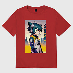 Футболка оверсайз женская Kitten girl - cyberpunk, цвет: красный