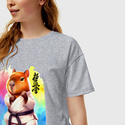 Футболка оверсайз женская Кёкусинкай карате - капибара, цвет: меланж — фото 2