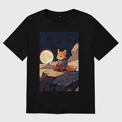 Футболка оверсайз женская Лиса в космосе, цвет: черный