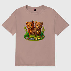 Футболка оверсайз женская Два медвежонка, цвет: пыльно-розовый