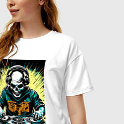 Футболка оверсайз женская Диджей скелет, цвет: белый — фото 2