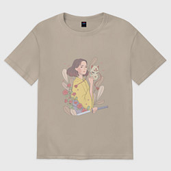 Футболка оверсайз женская Кицунэ, цвет: миндальный