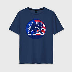 Футболка оверсайз женская Слон - США, цвет: тёмно-синий