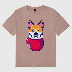 Футболка оверсайз женская Собачка в варежке, цвет: пыльно-розовый