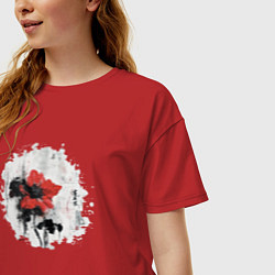 Футболка оверсайз женская Большой красный цветок в китайском стиле, цвет: красный — фото 2