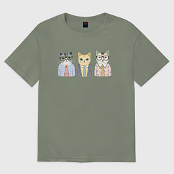 Футболка оверсайз женская Деловые котики офисные, цвет: авокадо