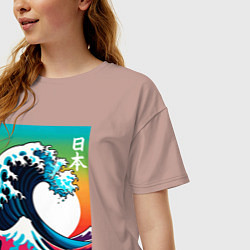 Футболка оверсайз женская Japanese wave - ai art, цвет: пыльно-розовый — фото 2