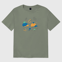 Футболка оверсайз женская Ежики в лесу с веточками и грибами, цвет: авокадо