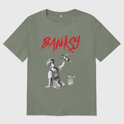 Футболка оверсайз женская Стрит арт граффити Бэнкси - мальчик, цвет: авокадо
