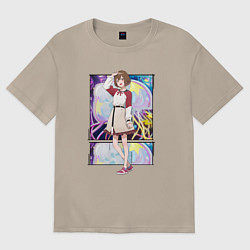 Футболка оверсайз женская Махиру Кодзуки - медуза не умеет плавать в ночи, цвет: миндальный