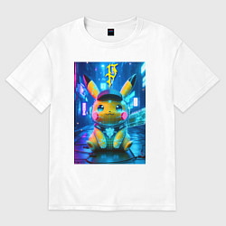 Футболка оверсайз женская Funny neon Pikachu под энергетическим барьером - a, цвет: белый
