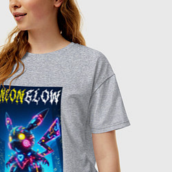Футболка оверсайз женская Neon glow - cyber Pikachu, цвет: меланж — фото 2