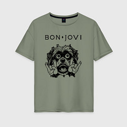 Футболка оверсайз женская Bon Jovi - rock dog, цвет: авокадо