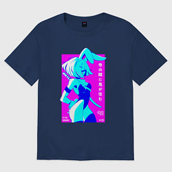 Футболка оверсайз женская Девочка зайчик-самурай с катаной - sexy, цвет: тёмно-синий