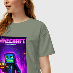 Футболка оверсайз женская Minecraft - halloween neon glow, цвет: авокадо — фото 2