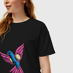 Футболка оверсайз женская Колибри тропическая, цвет: черный — фото 2