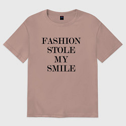 Футболка оверсайз женская Надпись на английском: мода украла мою улыбку, цвет: пыльно-розовый