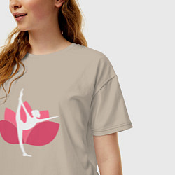 Футболка оверсайз женская Йога - розовый лотос, цвет: миндальный — фото 2
