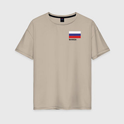 Футболка оверсайз женская Россия карта и флаг, цвет: миндальный