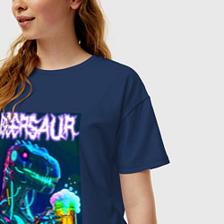 Футболка оверсайз женская Neon cyber beersaur - neon glow fantasy, цвет: тёмно-синий — фото 2