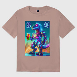 Футболка оверсайз женская Beersaur neon glow - meme, цвет: пыльно-розовый
