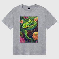 Футболка оверсайз женская Тропическая змея, цвет: меланж