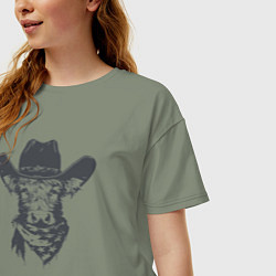 Футболка оверсайз женская Корова ковбой, цвет: авокадо — фото 2