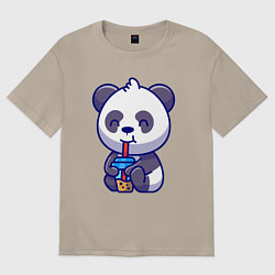Футболка оверсайз женская Панда и напиток, цвет: миндальный