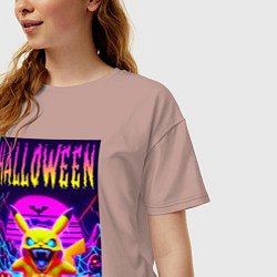 Футболка оверсайз женская Pikachu - halloween vaporwave, цвет: пыльно-розовый — фото 2