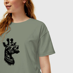 Футболка оверсайз женская Хипстер жираф в очках, цвет: авокадо — фото 2