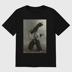 Футболка оверсайз женская Айкидо бросок, цвет: черный