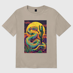 Футболка оверсайз женская Змея на закате, цвет: миндальный