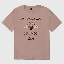 Футболка оверсайз женская Гусси - пчела в стиле гучи, цвет: пыльно-розовый