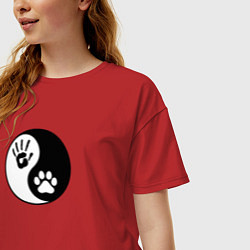 Футболка оверсайз женская Инь ян символ квадробика, цвет: красный — фото 2