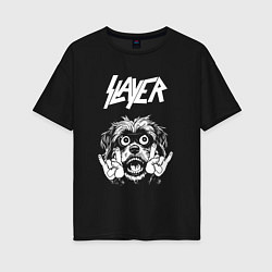 Футболка оверсайз женская Slayer rock dog, цвет: черный