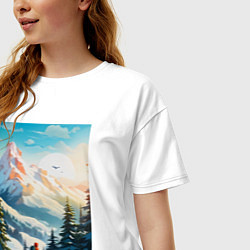 Футболка оверсайз женская Лыжник в горах, цвет: белый — фото 2