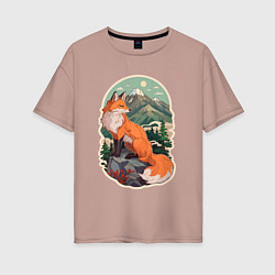 Футболка оверсайз женская Лиса и горы, цвет: пыльно-розовый