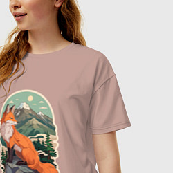 Футболка оверсайз женская Лиса и горы, цвет: пыльно-розовый — фото 2
