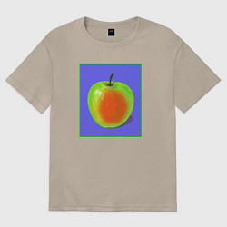 Футболка оверсайз женская Яблоко на фиолетовом фоне - pop art, цвет: миндальный