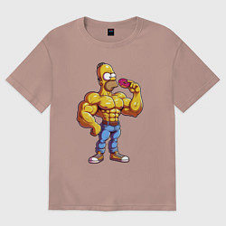 Футболка оверсайз женская Гомер культурист, цвет: пыльно-розовый