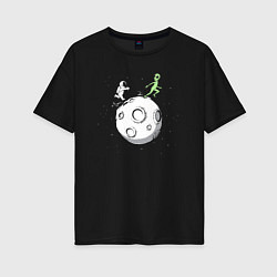 Футболка оверсайз женская Бег по Луне, цвет: черный