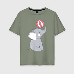 Футболка оверсайз женская Слонёнок с мячиком, цвет: авокадо