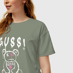 Футболка оверсайз женская Гусси - мишка с гусем, цвет: авокадо — фото 2
