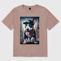 Футболка оверсайз женская Funny bull terrier in New York - ai art, цвет: пыльно-розовый