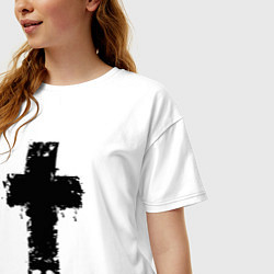 Футболка оверсайз женская Стильный крест - с черепом, цвет: белый — фото 2