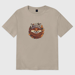 Футболка оверсайз женская Лис в шапке и шарфе, цвет: миндальный