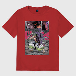 Футболка оверсайз женская Ван-Пис Зоро Ророноа техника, цвет: красный